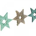 Floristik24 Bodová dekorácia drevená hviezda zelená, trblietavá vianočná hviezda mix 4cm 72b