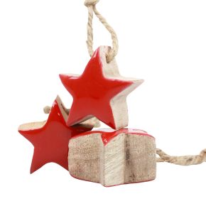 Floristik24 Drevené ozdoby na vianočný stromček hviezda červené, prírodné ozdobné hviezdy 5cm 24ks