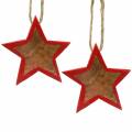 Floristik24 Vianočná dekorácia drevená hviezda prírodná/červená 8cm 15b
