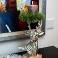 Floristik24 Svietnik jeleň mangové drevo, kov strieborný, prírodný 31cm
