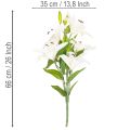 Umelé ľalie, 6 bielych kvetov, realisticky kvitnúca vetvička, 66 cm | Floristik24.sk