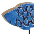 Floristik24 Námorná dekoračná drevená ryba na stojane modrá 25cm × 24,5cm