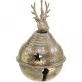 Floristik24 Kovové zvončeky s ozdobou sobov, adventná dekorácia, vianočný zvonček s hviezdami, zlaté zvončeky starožitný vzhľad Ø9cm V14cm 2 kusy