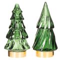 Sklenený vianočný stromček s LED svetlami, stolová dekorácia, Vianoce, 13 cm, 2 kusy | Floristik24.sk