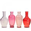 Floristik24 Mini vázičky sklenené dekoračné sklenené vázy ružová ružová červená fialová 15cm 4ks