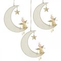 Floristik24 Adventná dekorácia,anjel na mesiaci,drevená dekorácia na zavesenie biela,zlatá V14,5cm Š21,5cm 3 kusy