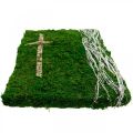Floristik24 Machový obrázok liany a kríž na hrobovú úpravu zelený, biely 40×30cm