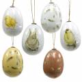 Floristik24 Veľkonočná dekorácia na zavesenie s motívmi veľkonočných vajíčok biela, žltá, hnedá 6 kusov