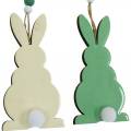 Floristik24 Veľkonočné zajačiky na zavesenie, jarná dekorácia, prívesok, ozdobné zajačiky zelené, biele 3 kusy