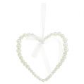 Floristik24 Perlové srdce na zavesenie biele 13cm 4ks