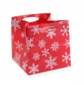 Floristik24 Plastová taška so snehovými vločkami červená 10,5cm 12ks