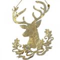 Floristik24 Sob na zavesenie, vianočná dekorácia, hlava jeleňa, kovový prívesok zlatý antický vzhľad V23cm 2ks