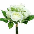 Floristik24 Kytica ruží s gypsophilou biela 26cm