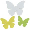 Floristik24 Drevený motýlik biely/žltý/zelený 3cm - 5cm 48p