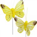 Floristik24 Ozdobné motýle, kvetinové zátky, jarné motýle na drôte žlté, oranžové 4×6,5cm 12ks