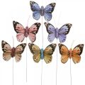 Floristik24 Motýliky pierkové, ozdobné motýliky na paličke, kvetinové zátky ružová, oranžová, fialová, hnedá, modrá, béžová 6×8cm 12ks