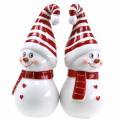 Floristik24 Vianočná figúrka snehuliaka so špicatou čiapkou keramická 15cm červená, biela 2ks