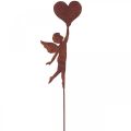 Floristik24 Záhradný kolík hrdzavý anjel so srdiečkom Valentín 60cm