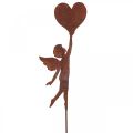 Floristik24 Záhradný kolík hrdzavý anjel so srdiečkom Valentín 60cm
