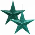 Floristik24 Trblietavé hviezdičky na zavesenie smaragd/benzín Ø21cm 2ks