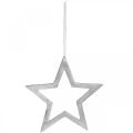 Floristik24 Ozdobná hviezda na zavesenie strieborná hliníková dekorácia na dvere Ø28cm