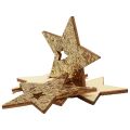 Floristik24 Bodová dekorácia Vianočné drevené hviezdy prírodné zlaté trblietky 5cm 72b