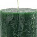 Floristik24 Jednofarebné sviečky Zelená rustikálna bezpečná sviečka 80×110mm 4ks
