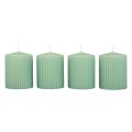 Floristik24 Stĺpové sviečky zelené smaragdové drážkované sviečky 70/90mm 4ks