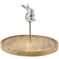 Floristik24 Drevený podnos prírodný králik dekoračný kov strieborný Ø27,5cm V21cm