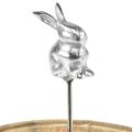 Floristik24 Drevený podnos prírodný králik dekoračný kov strieborný Ø27,5cm V21cm