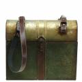 Floristik24 Kvetinová taška s vekom a koženými remienkami kovovo sivá, hnedá / hrdzavá V28,5 cm