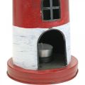 Floristik24 Čajová sviečka maják kovová dekorácia morská červená, biela Ø14cm V41cm