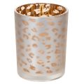 Floristik24 Sklenený držiak na čajové sviečky s leopardím vzorom, 12 cm