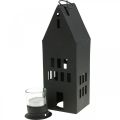 Floristik24 Domček na čajovú sviečku, domček s lampášom kovový čierny Ø4,4cm V26cm