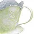 Floristik24 Kvetináč, ozdobný držiak kávového filtra, kovový pohár na pestovanie, kvetinová dekorácia zelená, biela shabby chic V11cm Ø11cm