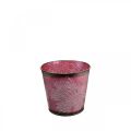 Floristik24 Ozdobný črepník na sadenie, plechové vedierko, kovová dekorácia so vzorom listov vínovočervená Ø14cm V12,5cm