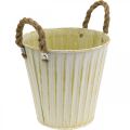 Floristik24 Kovový črepník, jarná dekorácia, kvetináč s rúčkami Yellow Shabby Chic Ø18cm V17,5cm