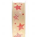 Floristik24 Vianočná stuha s motívom hviezd krémová 40mm 20m