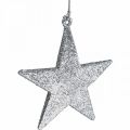Floristik24 Vianočná dekorácia prívesok hviezda strieborné trblietky 9cm 12ks
