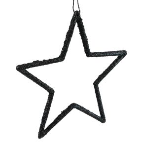Floristik24 Vianočná dekorácia prívesok hviezda čierne trblietky 12cm 12ks