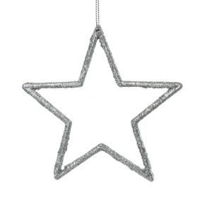 Floristik24 Vianočná dekorácia prívesok hviezda strieborné trblietky 12cm 12ks