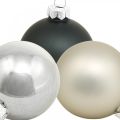 Floristik24 Mini vianočná guľa, mix dekorácií na stromček, adventná dekorácia čierna/strieborná/perleť V4,5cm Ø4cm pravé sklo 24ks