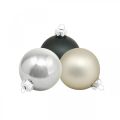 Floristik24 Mini vianočná guľa, mix dekorácií na stromček, adventná dekorácia čierna/strieborná/perleť V4,5cm Ø4cm pravé sklo 24ks