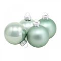 Floristik24 Ozdoby na vianočný stromček, mix čačky, mini vianočné čačky Zelená mäta V4,5cm Ø4cm skutočné sklo 24 kusov