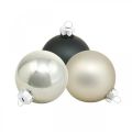 Floristik24 Vianočná guľa, prívesok na stromček, ozdoba na stromček čierna/strieborná/perleť V6,5cm Ø6cm pravé sklo 24 kusov