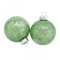 Floristik24 Vianočná guľa, ozdoby na stromček, sklenená guľa zelená mramorovaná V6,5cm Ø6cm pravé sklo 24ks