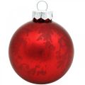 Floristik24 Vianočná guľa, prívesok na stromček, vianočná guľa červená mramorovaná V6,5cm Ø6cm pravé sklo 24ks