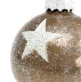 Floristik24 Vianočná guľa sklenená so vzorom hviezd svetlohnedá Ø6cm 6ks