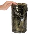 Sklenený držiak na čajové sviečky s hlavou jeleňa a reliéfmi stromu, zimná dekorácia, 26 cm | Floristik24.sk