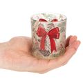 Sklenený svietnik s vianočnými vetvičkami a červenou stuhou, 8 cm, 2 kusy | Floristik24.sk